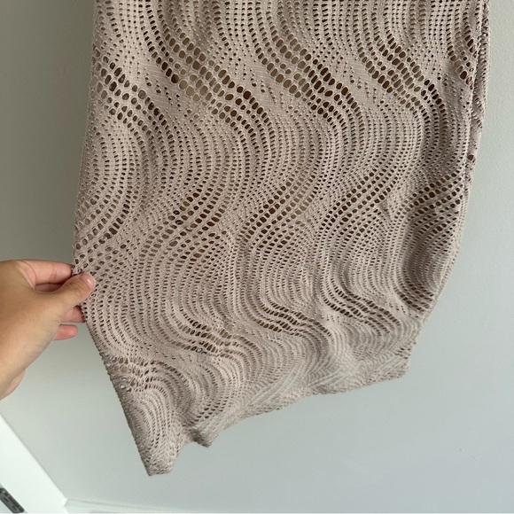 3/$20⚡️ Vintage Y2K Geri C Tan Cream Bodycon Overlay Swirl Mini Midi Dress - Picture 10 of 12